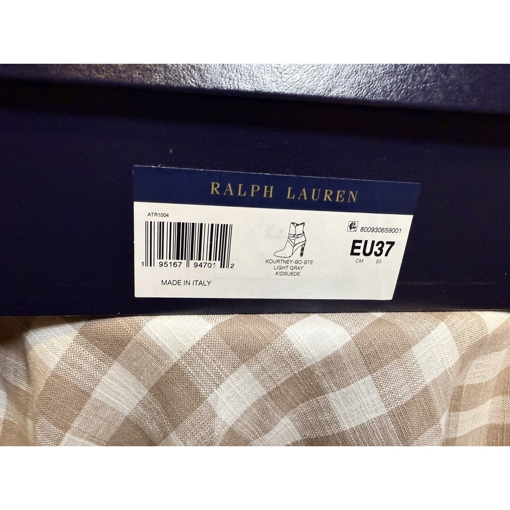 Ralph Lauren Purple Label Kourtney Gray Suede Buckle Strap Ankle Boots 37 New - Picture 15 of 15